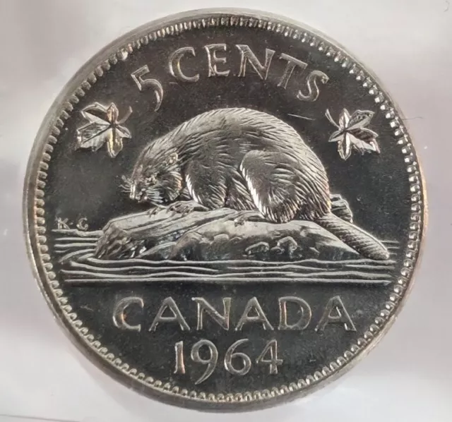 1964 Canada 5 Cents Extra Waterline - ICCS MS63 - XNN 889