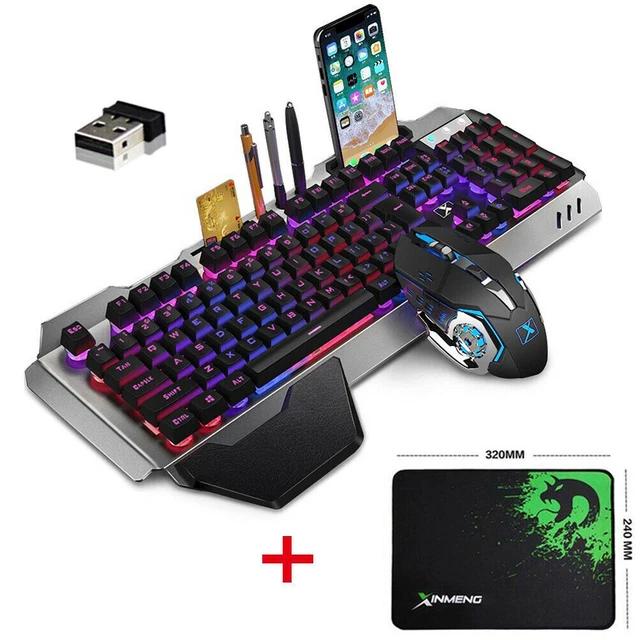 Hoopond Set Tastiera E Mouse Gaming Wireless 2.4G – 16 Retroilluminazioni LED RGB, Batteria 4800mAh, DPI 2400
