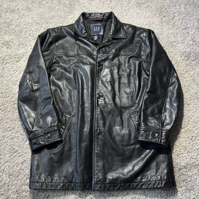 VINTAGE GAP GENUINE Leather Men's Black Leather Button Up Jacket Size ...