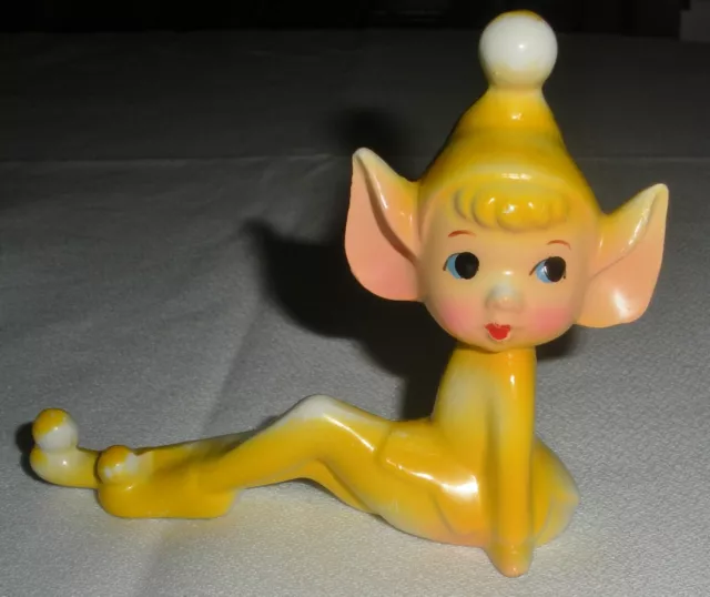 Rare Vintage Ceramic Pixie Elf Figurine Knee Up 1950s Mid-Century