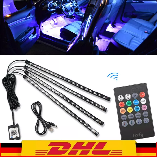 4x LED RGB Innenraumbeleuchtung Auto KFZ Ambiente Fußraumbeleuchtung mit  Control