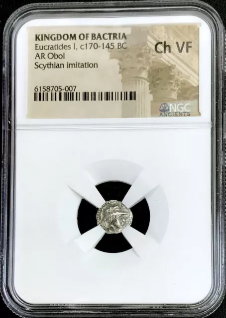 170-145 Bc Silver Bactria Indo-Greeks Eucratides Ar Obol Scythian Ngc Choice Vf