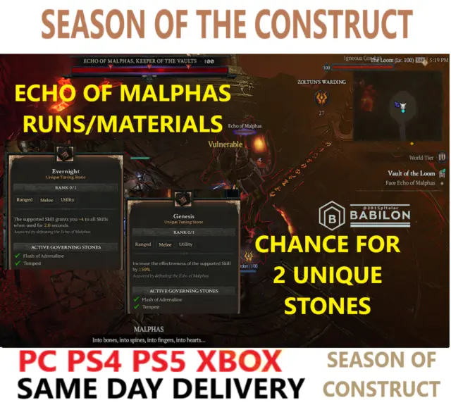 Malphas Runs/Materials New Uniq Stone Diablo 4 ✅Pc Ps4 Ps5 Xbox ✅ Diablo Iv