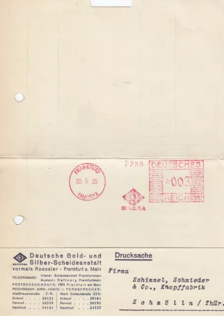 FRANKFURT/M., Postkarte 1935, Deutsche Gold-Silber-Scheideanstalt Degussa