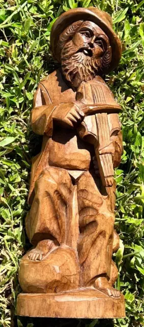 Old Vintage Hand Carved Wood Folk Art Man Statue Art Sculpture Musician Carving