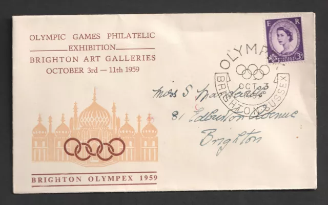 1959 QEII Olympic Games Brighton Philatelic Congress Olympex Event Cover
