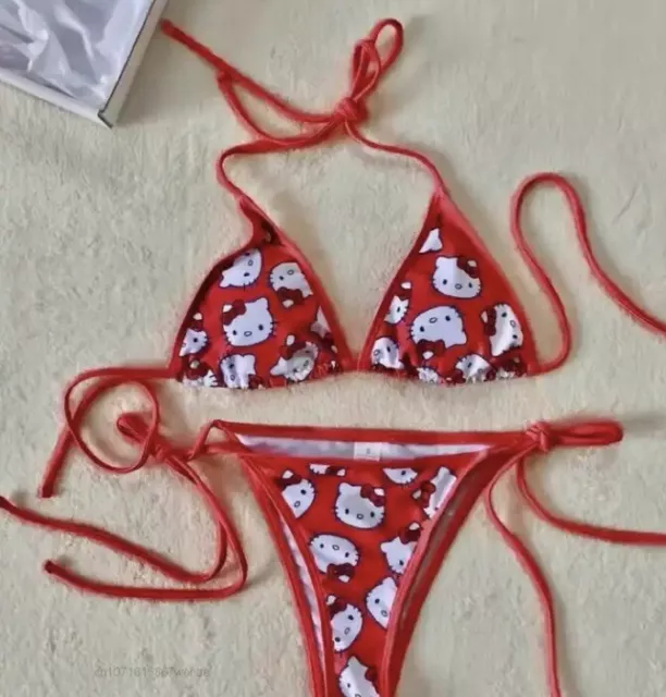 Hello Kitty Bikini Womens Red Swimwear Suit Set (S, M & L) Swimming Costume