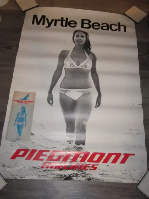 PIEDMONT AIRLINES "Myrtle Beach" 1975 Vintage Poster 25" x 37" & Time Table