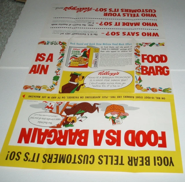 1962 HANNA BARBERA Kelloggs Promo Foldout Brochure Yogi Bear Cereal Box ...