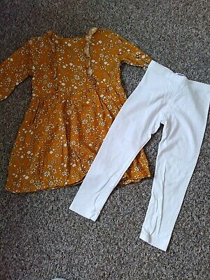 Girls Outfit Matalan Flowery Dress And F&F Leggings 4-5 Years