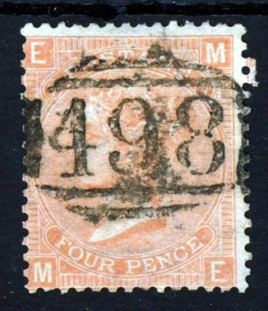 GB QV 1865 4d. Vermilion Plate 7 ME Watermark Large Garter SG 93 (Spec J54) VFU