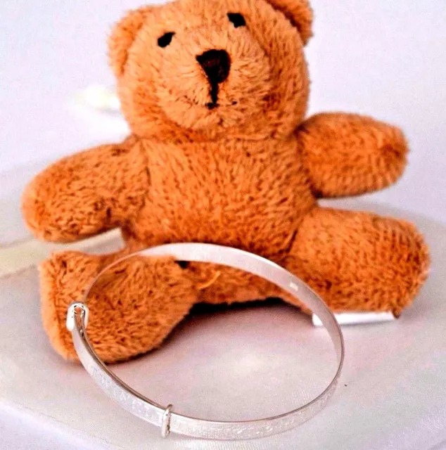 Silver Teddy Bear Baby Bracelet Bangle Sterling Christening Newborn Gift shower