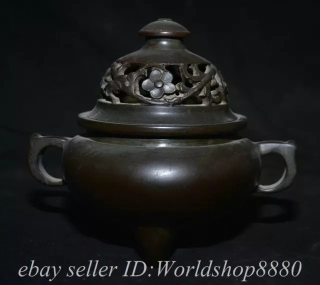 7.2" Xuande Marked Old Chinese Purple Bronze Dynasty incense burner Censer