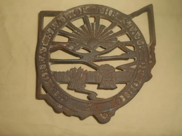 Vintage THE GREAT SEAL OF THE STATE OF OHIO Cast Iron Trivet Old & Weathered