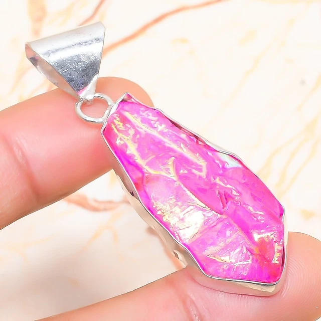 Titanium Druzy Gemstone Handmade Gift Jewelry Pendant 2.17" H054