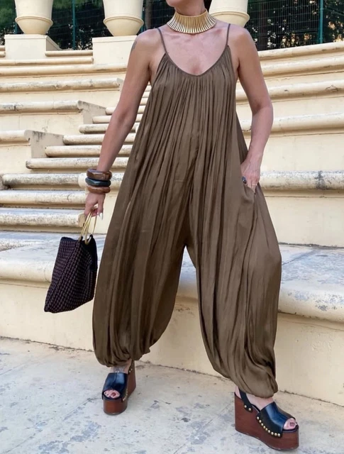 【ZARA】ZW COLLECTION PLEATED JUMPSUIT Tobacco 0034/042/705 ZARA NEW WOMAN PUFF HEM ZW COLL. LONG PLEATED JUMPSUIT