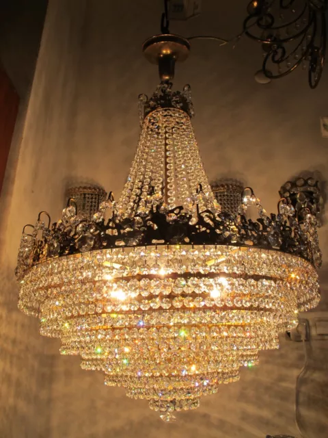 Antique Vnt French Gigant ROME Frame Swarovski Crystal Chandelier 1960's 24" Ø