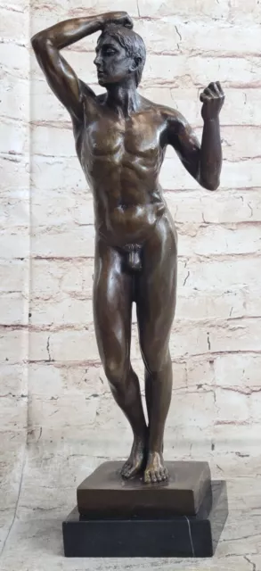 Signed Rodin Nude Male Art Deco Bronze Sculpture Handmade Figure Artwork Sale