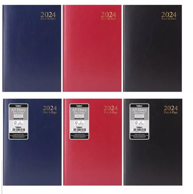 2024 A4/A5 Diary Day to Page or Week to View Hardback Casebound Desk Diary