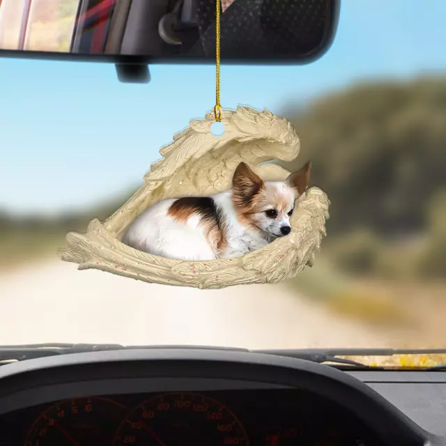 Love Papillon dog sleeping Angel Wings Christmas hanging car Ornament Gift