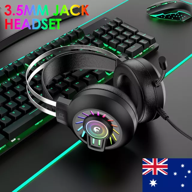 Gaming Headset 3.5mm Jack Wired Over Ears Headphone with RGB Rainbow LED Backlit