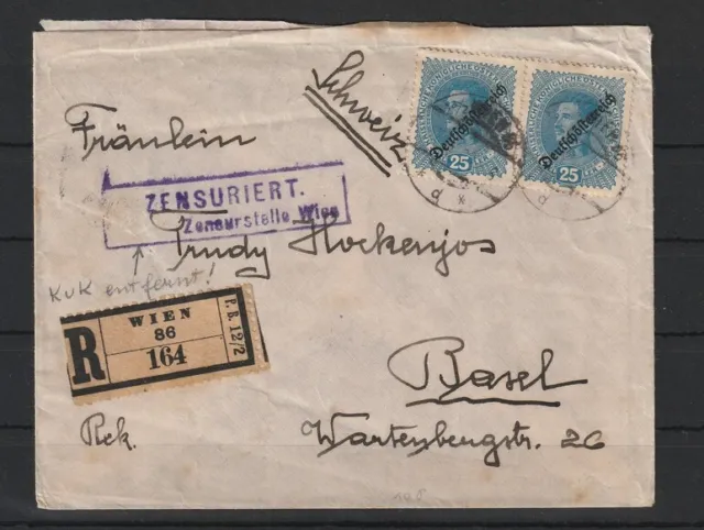 Österreich R-Brief Wien - Basel/Schweiz, Zensur 1919 #1097168