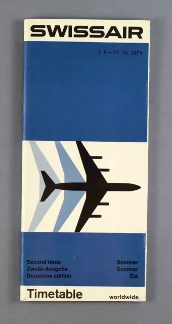 Swissair Airline Timetable Worldwide Summer 1974 Second Issue Flugplan