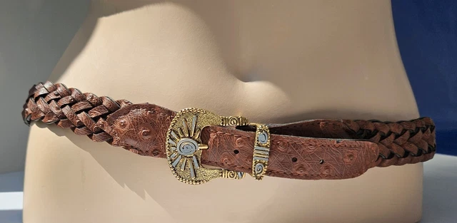Ceinture Large En Cuir Véritable - Marron - 90 Cm - Occasion Très Bon état