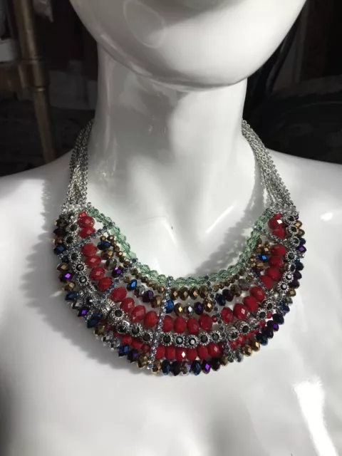 RODRIGO OTAZU Multicoloured Crystal Bib Style Necklace Silver Tone
