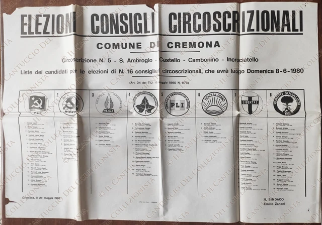 1980 Cremona Elezioni Consigli Circoscrizionali Circoscrizione N. 5 manifesto