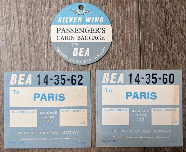 VTG 1950's BEA British European Airways Baggage Luggage Claim Tag Silver Wing