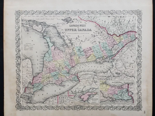 1855 Colton Map Canada Ontario - 100% Genuine Antique