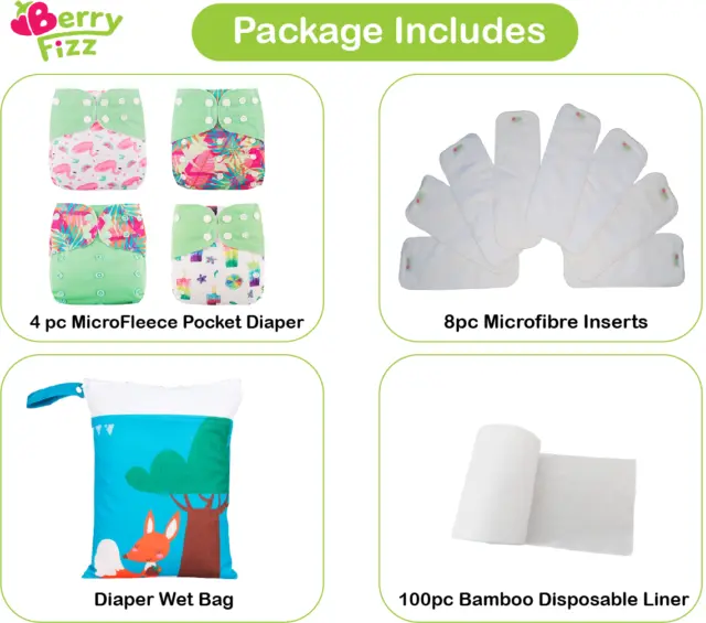 14pc Full Set Pocket Cloth Diaper Microfleece diapers Wet bag Diaper Liner Gift 2