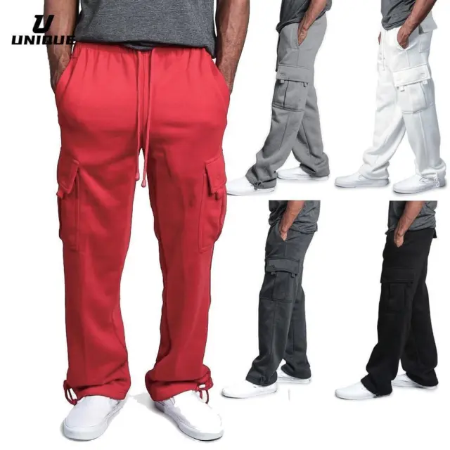 Mens Jogger Cargo Pocket Trousers Sweat Pants Casual Loose Athleti Heavy Weight