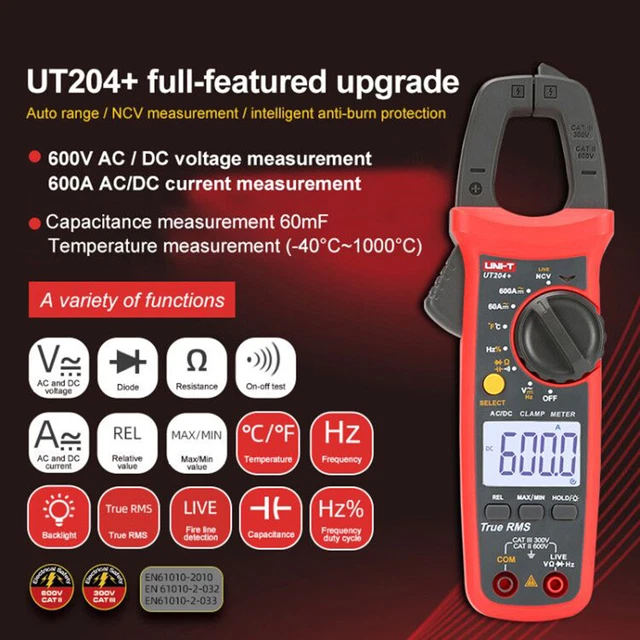 UNI-T DIGITAL CLAMP Meter True RMS Multimeter AC/DC Volt Amp Ohm Cap ...