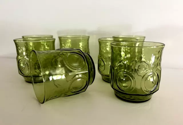 7 - 60s/70 Retro Anchor Hocking Heritage Hill Avocado “On the Rocks” Glasses