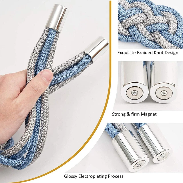 Beautiful Weave Rope Knot Curtain Holdbacks Tiebacks Gold and Sky Blue pack of 1
