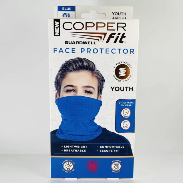 Copper Fit Guardwell Face Protector Mask Youth Blue Kids Neck Gaiter New In Box