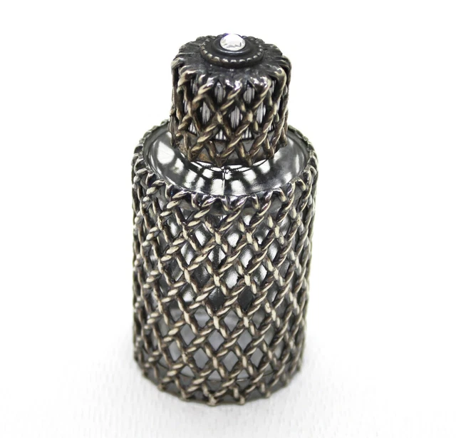 Boccetta / Flacone Porta Profumo in Argento 800 con Decorazione a Rete