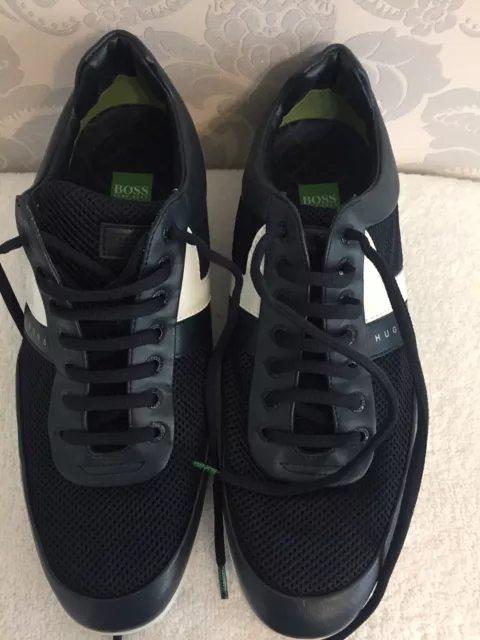 MENS HUGO BOSS trainers sneakers size 9 navy blue lace up casual