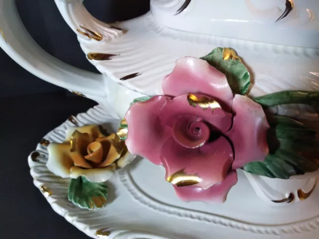 Capodimonte Tureen  LId Serving Platter 15" 24" Giant Italy Roses flowers Vtg