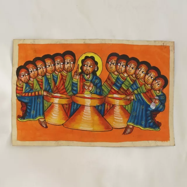 Etiopia: Dipinto a mano, pittura sacra icona copta, L'ULTIMA CENA, GESU CRISTO