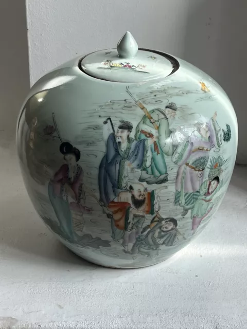 A Large 19th century Chinese Lidded Ginger Jar ~ Hand Painted Beautiful Example