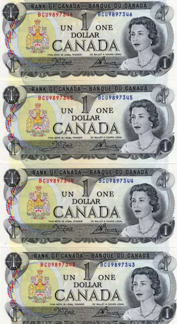 1973 Crow Bouey BCU Prefix Bank of Canada $1 GEM UNC -ONE NOTE ONLY, 4 Available