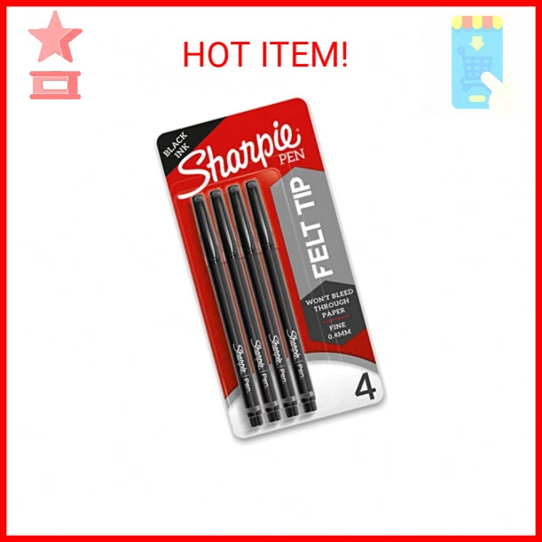 SHARPIE Felt Tip Pens, Fine Point (0.4mm), Black, 4 Count