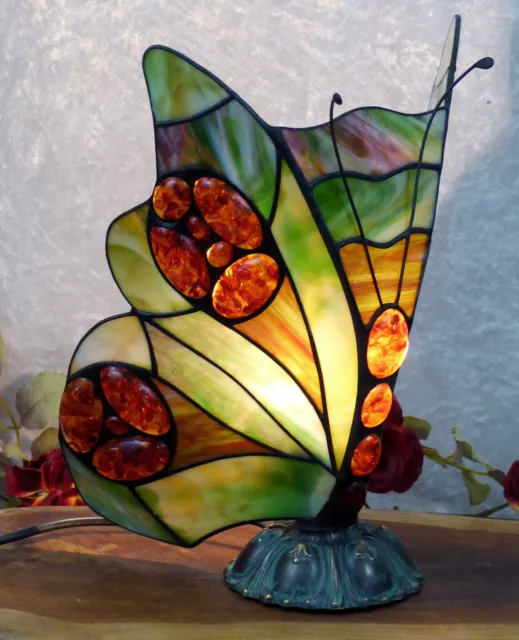 Schmetterling Bernsteinlampe Tischlampe Edelstein Lampe Bernstein Tiffany Deko