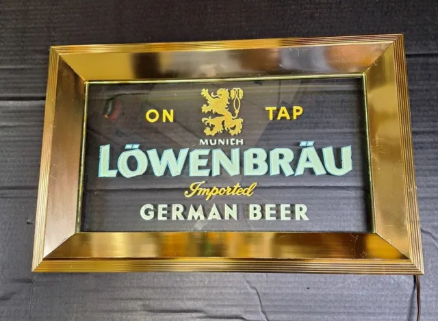 Vntg Lowenbrau Beer Sign Breweriana Advertising Tavern Framed Light WORKS 🔥!