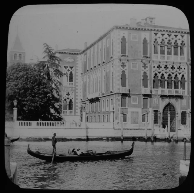 ANTIQUE Magic Lantern Slide PALAZZO FRANCHETTI C1900 PHOTO VENICE ITALY GONDOLER