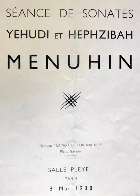1938 Jewish YEHUDI Hephzibah MENUHIN Piano VIOLIN Photo RECITAL PROGRAM Judaica 3
