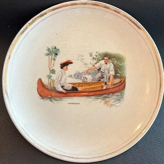 Artist Christy collectible plate antique romantic  Dresden China Canoe Mates Vi